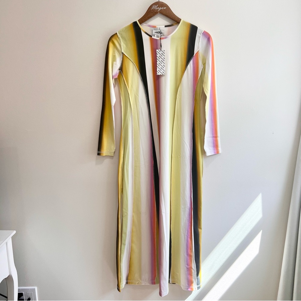 Mandinga Urban Outfitters NWT Ipa Striped Midi Dress Colorful Long sleeve XS - Picture 2 of 13